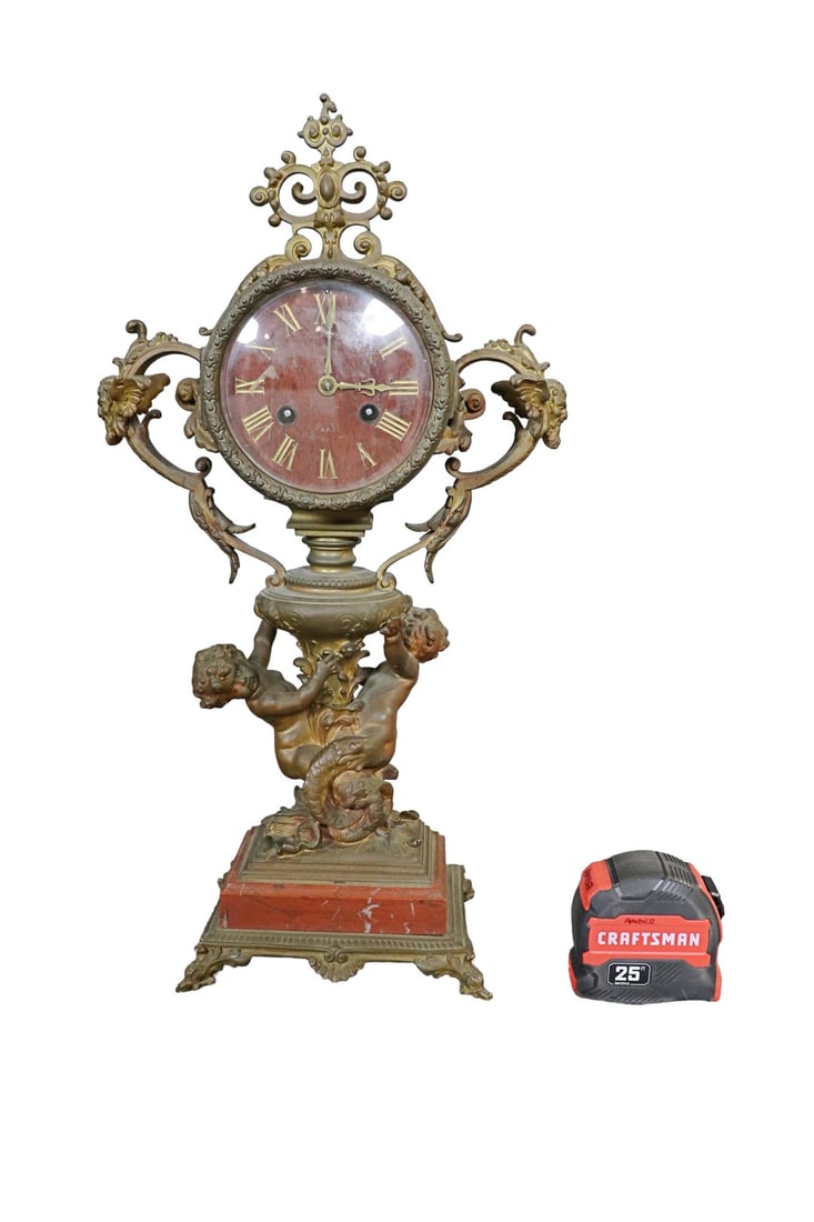 VICTORIAN BRONZE CHERUB FIGURAL CLOCK (1 of 10)
