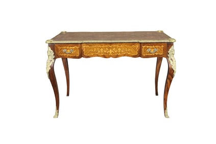 INLAID BRASS MOUNTED FIGURAL DESK