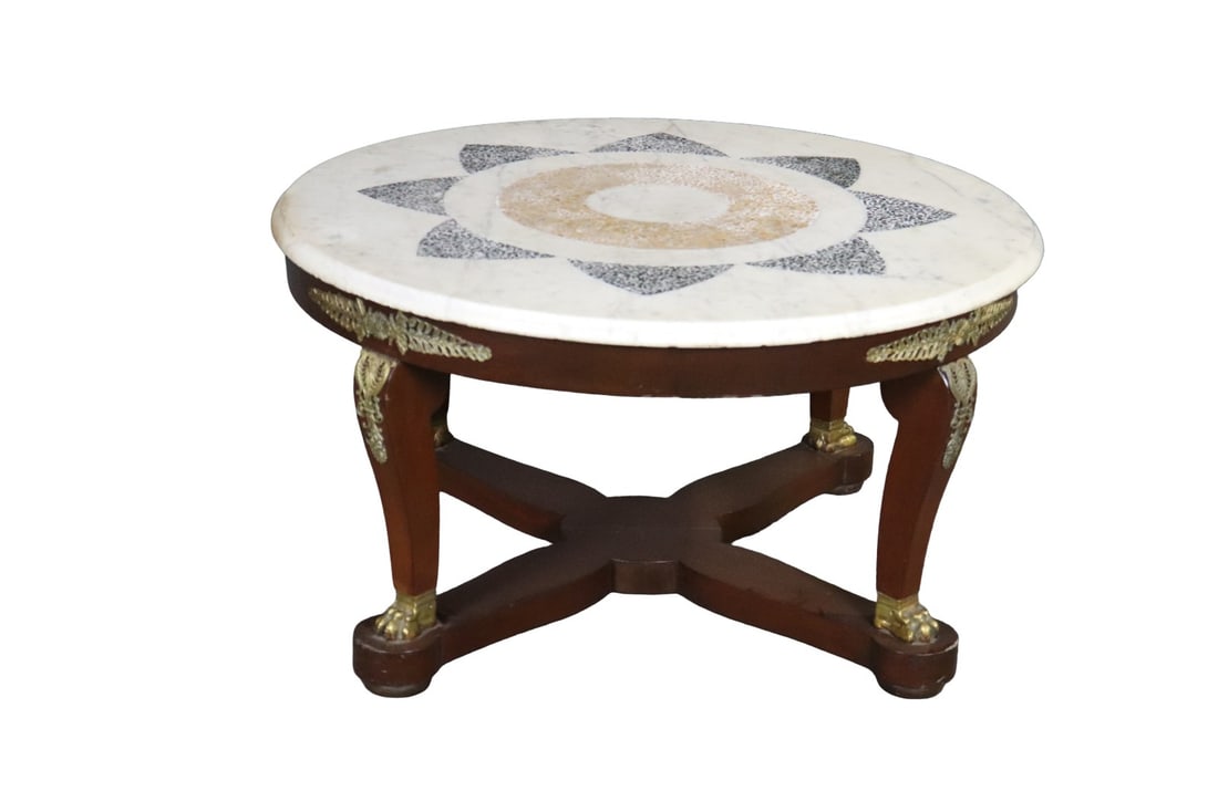 MAHOGANY MARBLE TOP BRASS MOUNTED COFFEE TABLE (1 of 13)