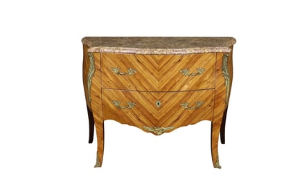 BOMBAY BRASS MOUNTED MARBLE TOP 2 DRAWER COMMODE
