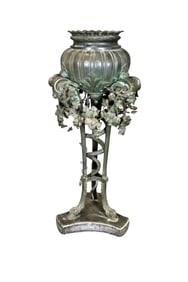MONUMENTAL BRONZE RAMS HEAD MARBLE BASE PLANTER