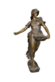 BRONZE FARM LADY SCULPTURE