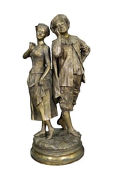 SIGNED  G. LEROUX BRONZE MOUNTED MAN & WOMAN SCULPTURE