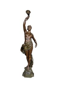 SIGNED L. STEINER BRONZE WOMAN WITH HORN SCULPTURE