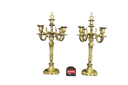PAIR BRONZE 4 ARM CANDELABRAS