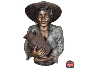 BRONZE AFRICAN WOMAN SCULPTURE