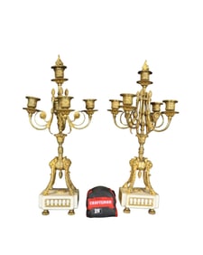 PAIR LOUIS XV STYLE MARBLE & BRONZE CANDELABRAS