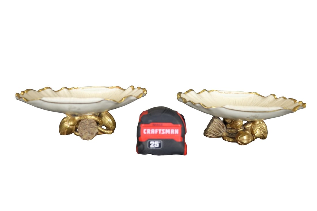 PAIR PORCELAIN & GILT CANDY DISHES (1 of 7)