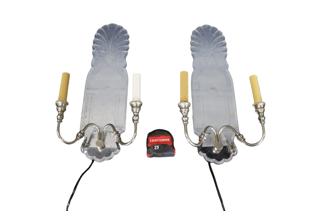 PAIR ETCHED GLASS 2 ARM SCONCES (1 of 8)