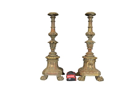 PAIR GILT WOOD PRICKETS