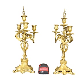 PAIR BRONZE 3 LIGHT CANDLE HOLDERS