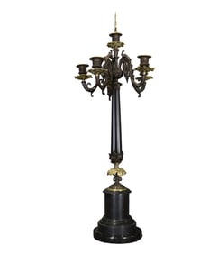 EMPIRE STYLE BONZE & MARBLE 5 LIGHT CANDELABRA