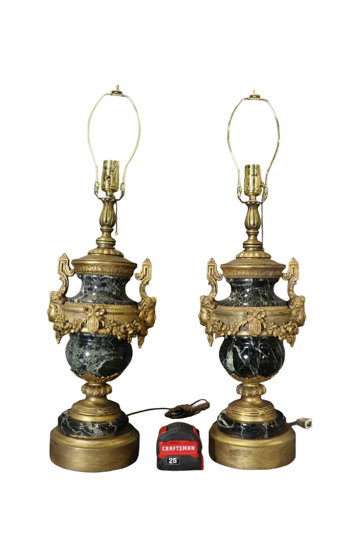 PAIR BRONZE & MARBLE CASSOULET LAMPS (1 of 7)