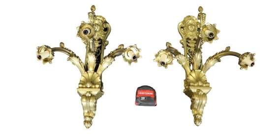PAIR BRASS FIGURAL WALL SCONCES