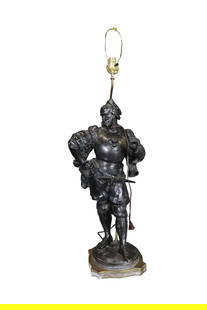 CARRIER BRONZE & MARBLE FIGURAL LAMP: Signed A. Carrier on base. Bronze. Marble. Boy, FT on side of base. 42" h x 13" w x 9 3/4" d.