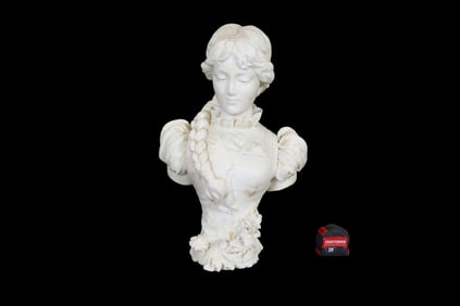 ITALIAN CARRERA MARBLE BUST GIRL WITH BRAID