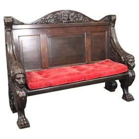 MONUMENTAL VICTORIAN CARVED WALNUT GRIFFIN BENCH
