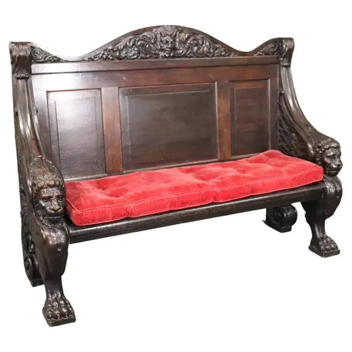 MONUMENTAL VICTORIAN CARVED WALNUT GRIFFIN BENCH (1 of 15)
