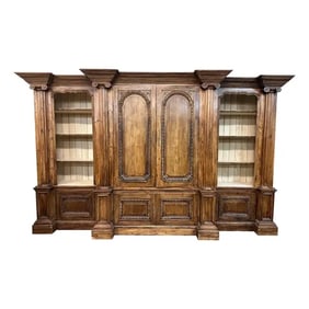MONUMENTAL ENGLISH CARVED PINE BOOKCASE