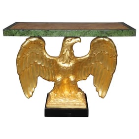 GEORGE II STYLE WATER GILDED WALNUT & FAUX MARBLE EAGLE CONSOLE TABLE