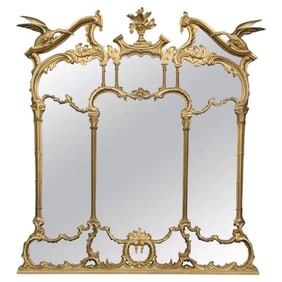 MONUMENTAL CARVED DRAGONS CHINESE CHIPPENDALE GILTWOOD MIRROR