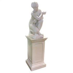 ITALIAN MARBLE NUDE SCULPTURE ON COMPOSITION STONE PEDESTAL
