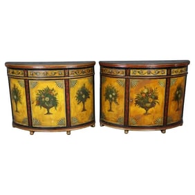 PAIR CONTINENTAL DEMILUNE PAINTED COMMODES