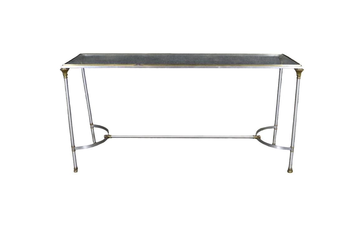 JANSEN STYLE BRASS & CHROME GLASS TOP CONSOLE (1 of 10)
