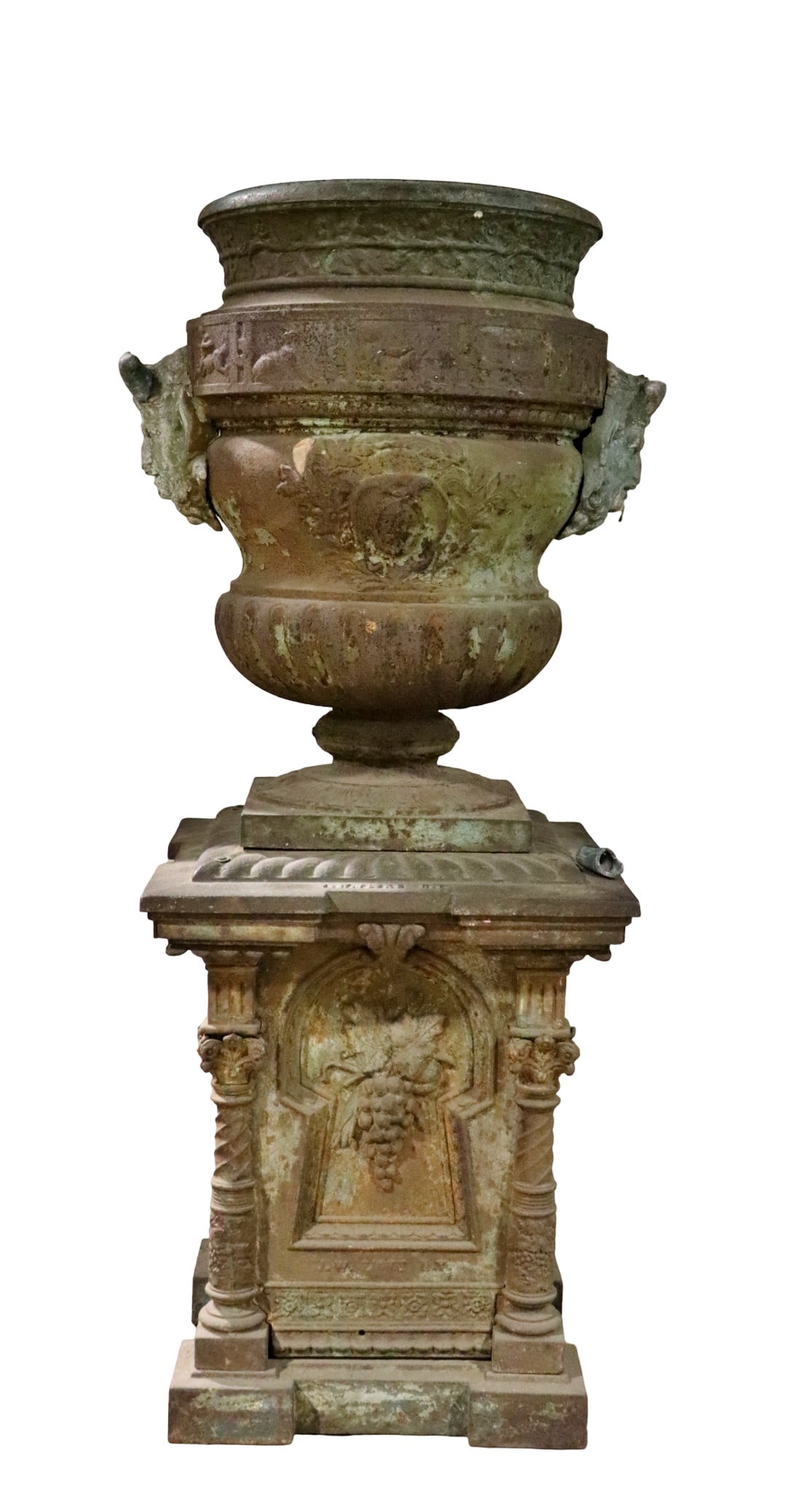 19TH C 2 PIECE CAST IRON PLANTER & PEDESTAL (1 of 14)