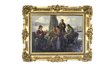 SIGNED S CONSTANTINA FISHERMAN ON SEA PAINTING