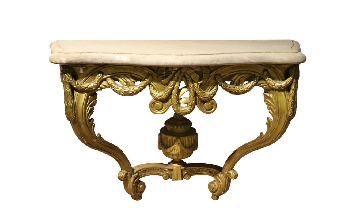 MARBLE TOP CARVED GILT BASE HANGING WALL CONSOLE (1 of 11)
