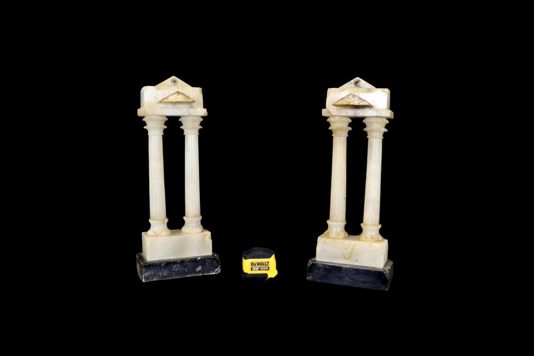 PAIR ALABASTER & MARBLE GRAND TOUR STYLE COLUMN STATUES (1 of 14)