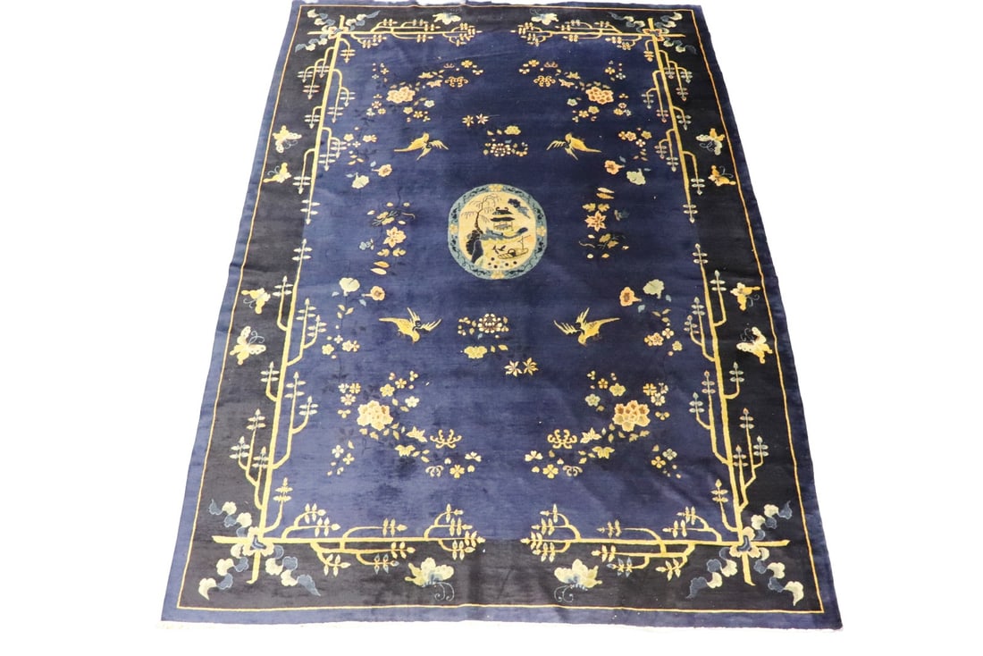 ANTIQUE PEKING CHINESE RUG: Hand made. Blue and other colors. 174" x 120 1/2".