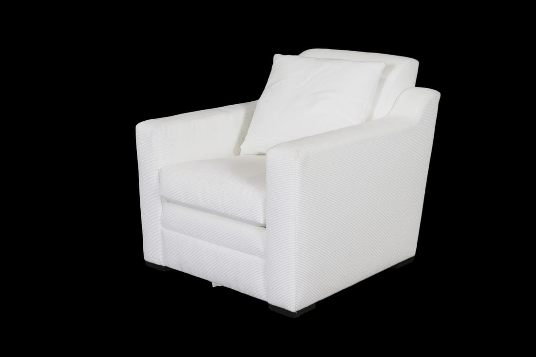 RALPH LAUREN OVERSIZE ARM CHAIR: Wood legs. Upholstered. 35 1/2" h x 35 3/8" w x 39 1/2" d. Seat height 19 1/2".