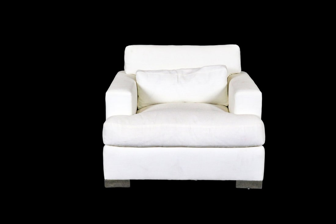 RALPH LAUREN OVERSIZE CLUB CHAIR: Upholstered. Chrome legs. 29" h x 37 1/4" w x 35 1/4" d. Seat height 16".