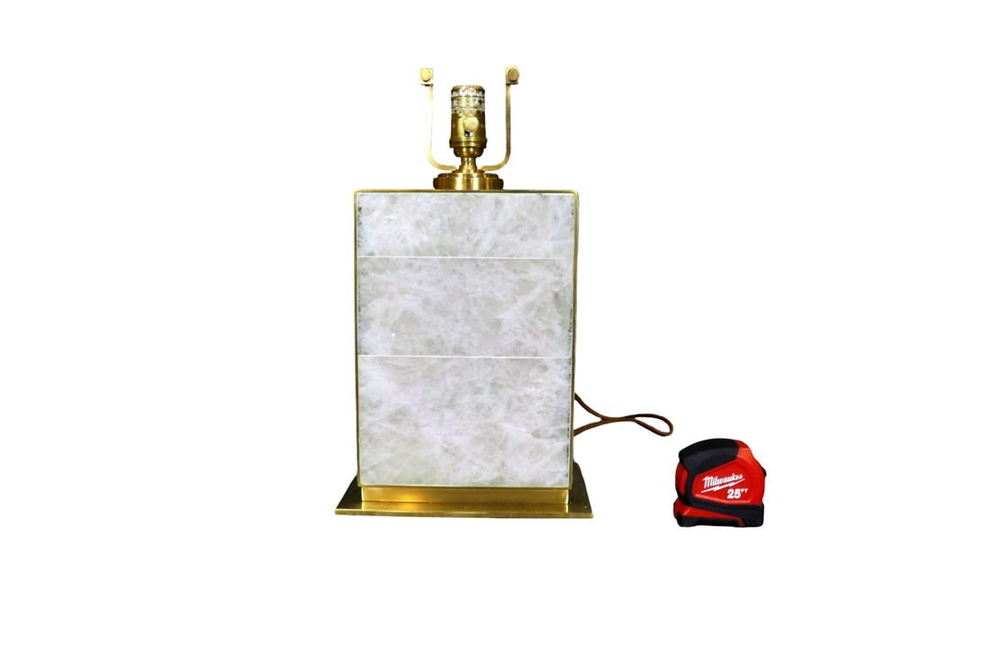 RALPH LAUREN ELLIS BEDSIDE LAMP: Brass. Stone. 17" h x 9 5/8" w x 6 1/2" d.