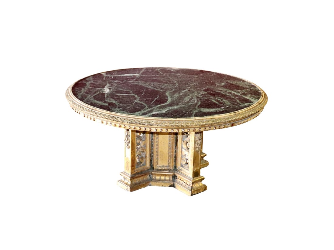 CARVED GILT MARBLE TOP COFFEE TABLE (1 of 9)