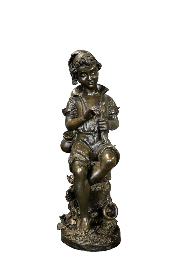 FABBRINI LATE 19TH C ITALIAN BRONZE SCULPTURE FISHING BOY (1 of 10)