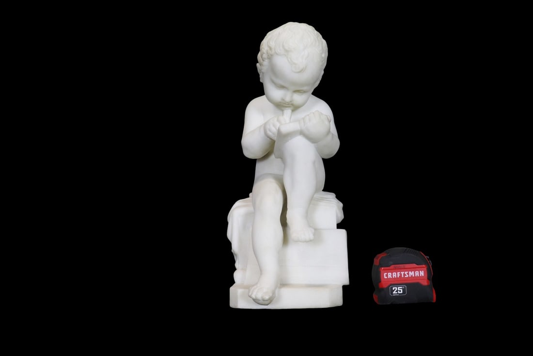 LATE 19TH C ITALIAN WHITE CARRARA MARBLE SCULPTURE BOY SKETCHING (1 of 10)