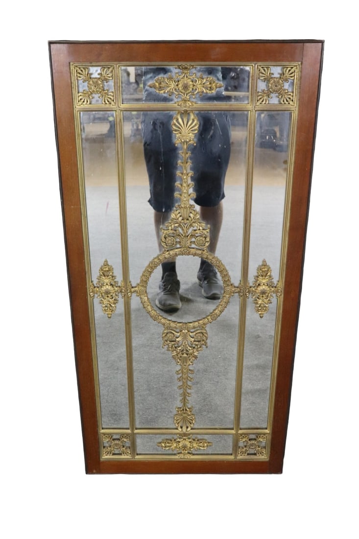 ANTIQUE BRASS & WOOD MIRROR (1 of 8)