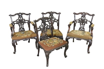 4 CARVED GEORGIAN STYLE CHAIRS