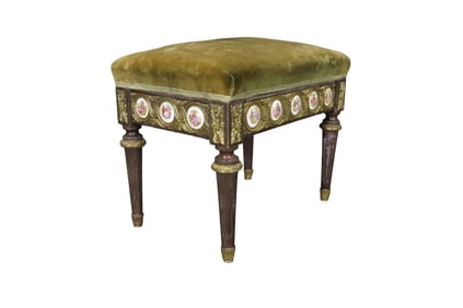 LOUIS XVI STYLE FOOT STOOL WITH PORCELAIN INSERTS