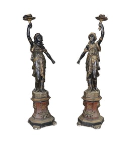 PAIR CARVED FIGURAL TORCHIERES