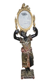 CARVED FIGURAL STATUE HOLDING MIRROR