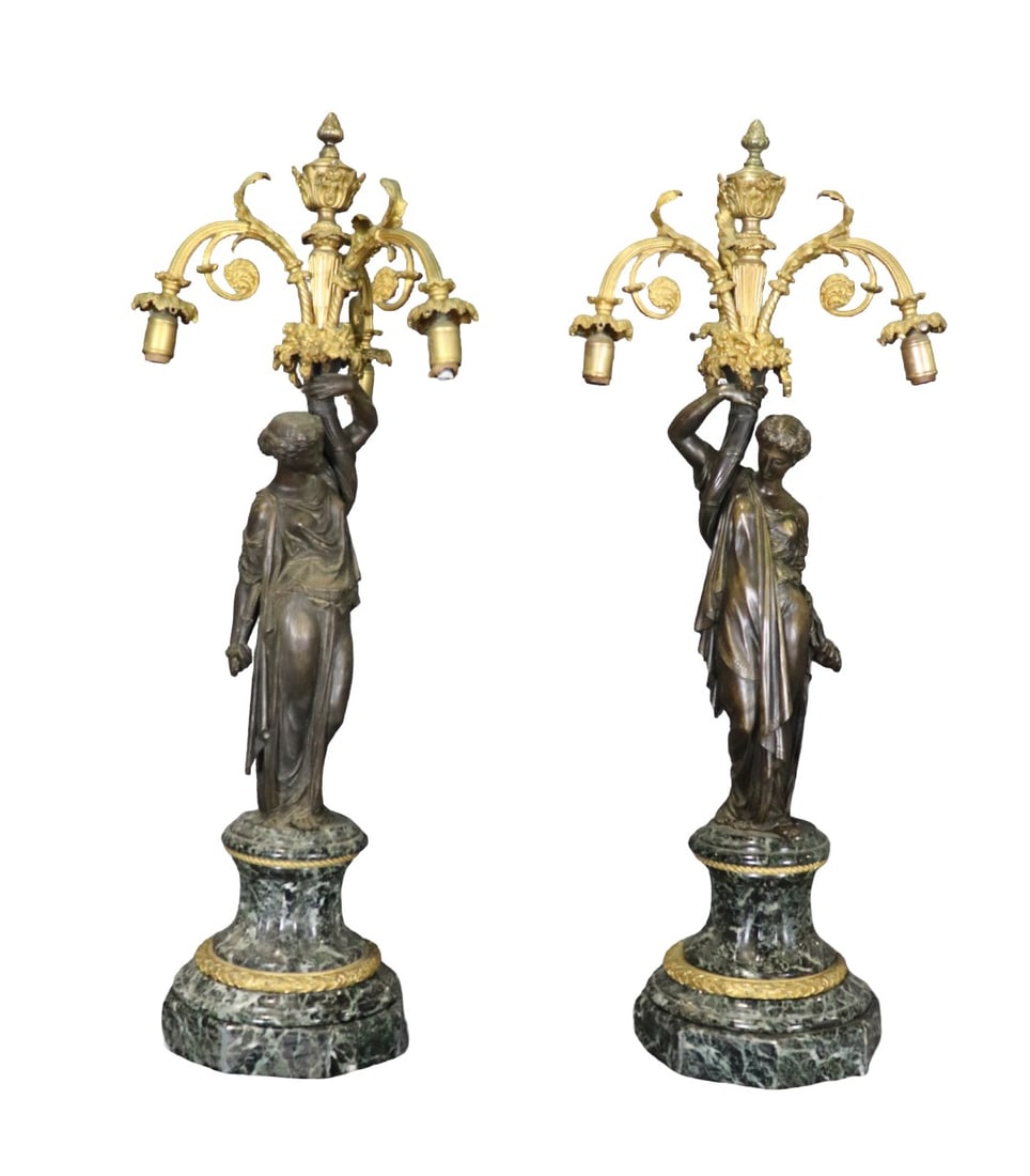 PAIR BRONZE & MARBLE FIGURAL CANDELABRAS (1 of 10)