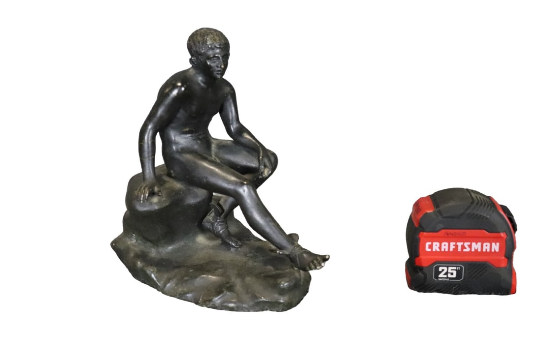 BRONZE SCULPTURE SEATED HERMES: Bronze. 8" h x 5" w x 7 1/4" d.