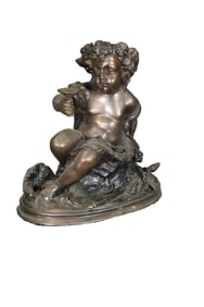 SIGNED ROSSI BRONZE SCULPTURE OF CHERUB