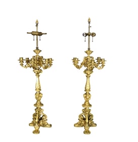 PAIR BRASS FIGURAL CANDELABRA LAMPS