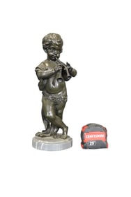 BRONZE SCULPTURE CHERUB PLAYING MUSICAL INSTRUMENT