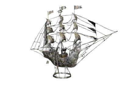 METAL SCULPTURE SAILING SHIP